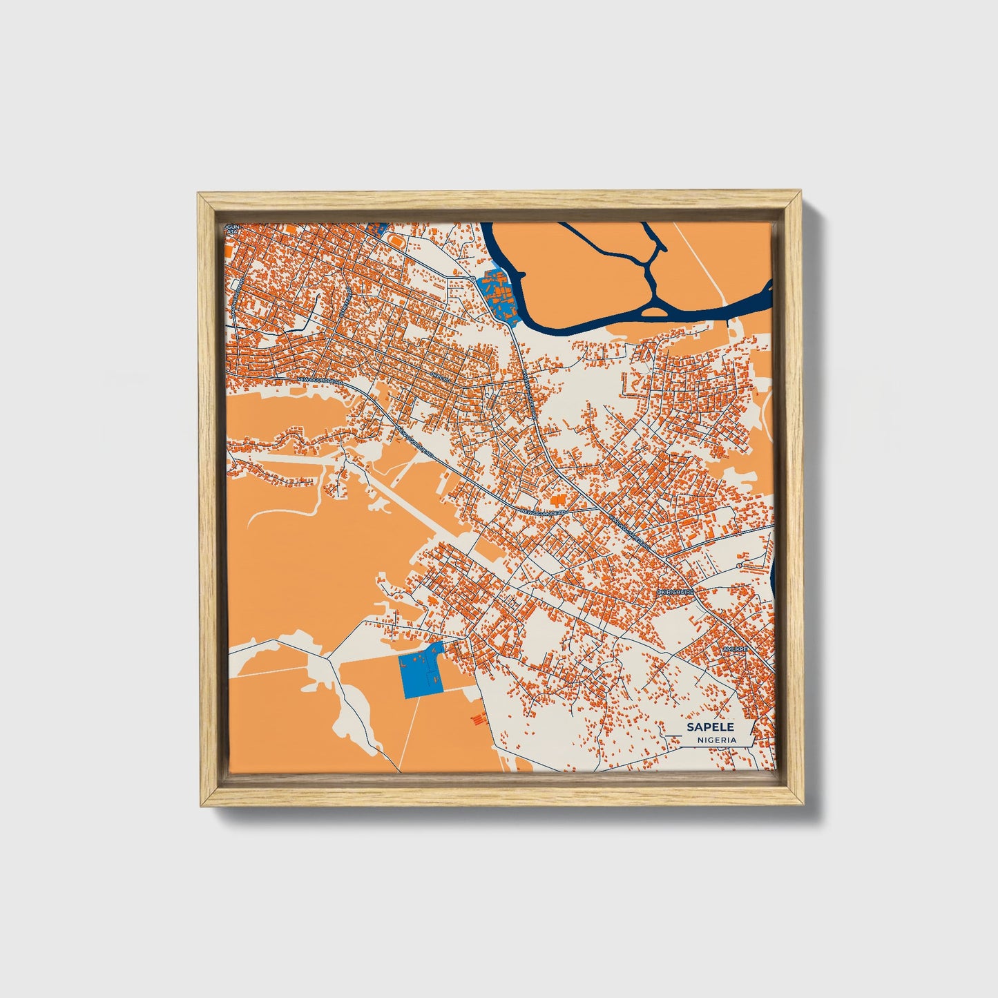 Sapele Nigeria Colorful City Map Canvas Print • Natural Wooden Framed