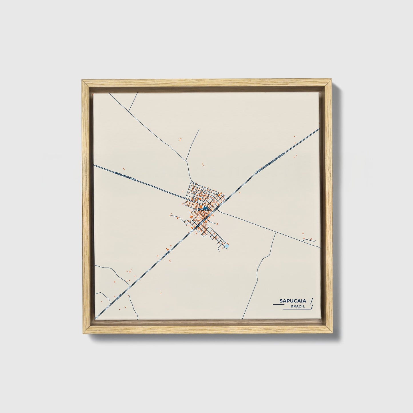 Sapucaia Brazil Colorful City Map Canvas Print • Natural Wooden Framed