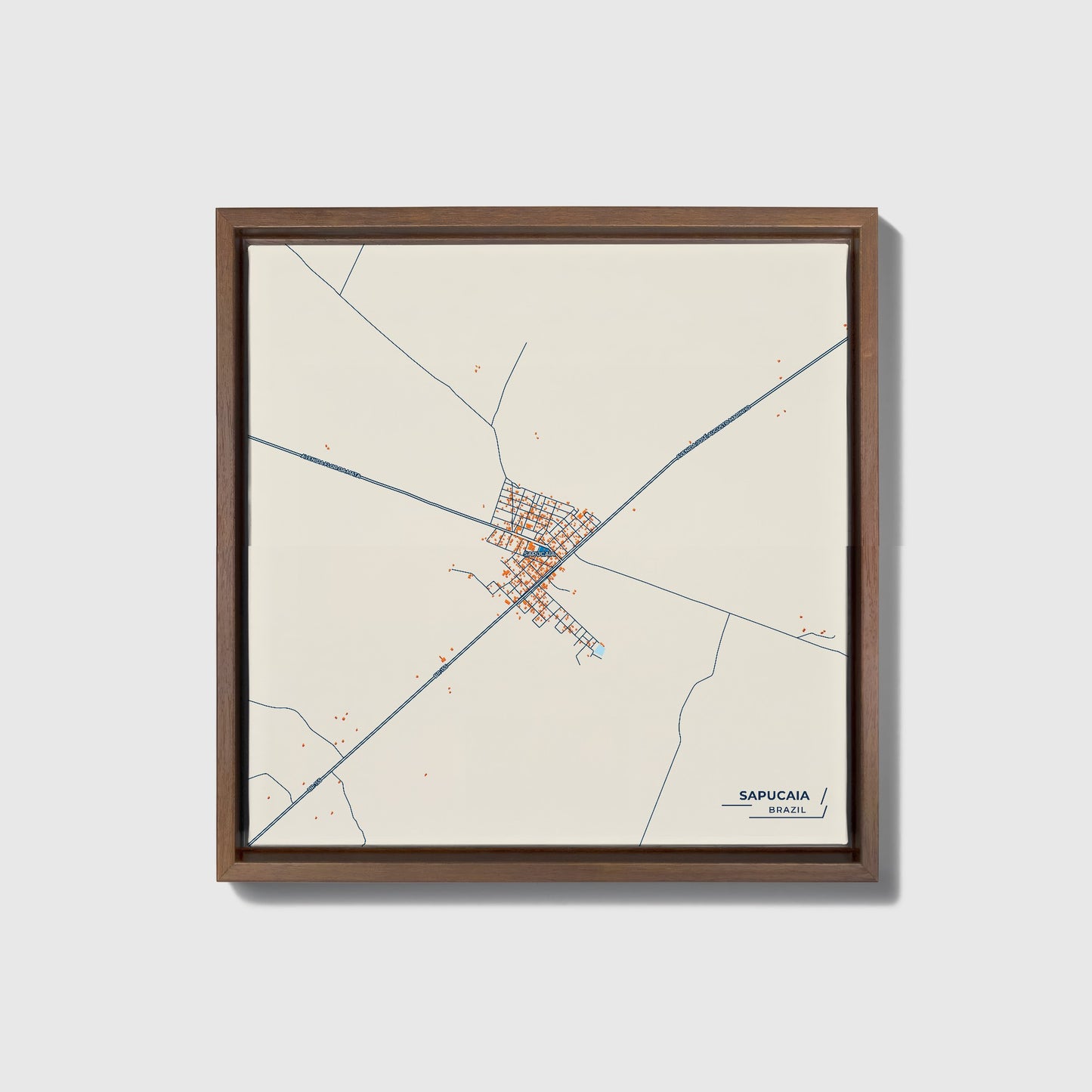 Sapucaia Brazil Colorful City Map Canvas Print • Dark Wooden Framed