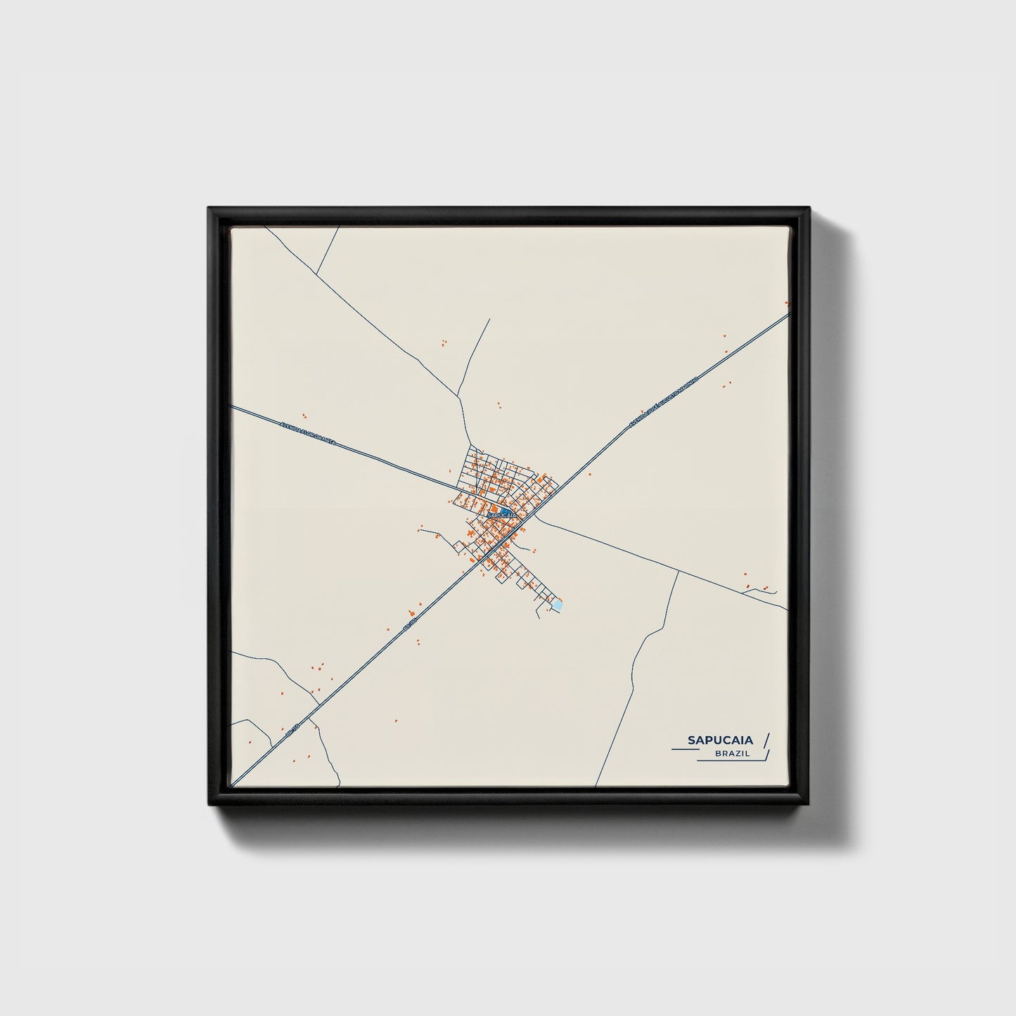 Sapucaia Brazil Colorful City Map Canvas Print • Black Framed
