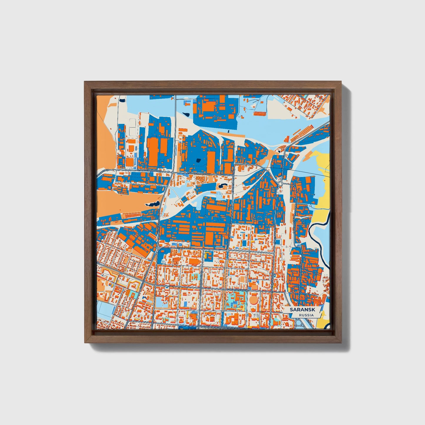 Саранск Russia Colorful City Map Canvas Print • Dark Wooden Framed