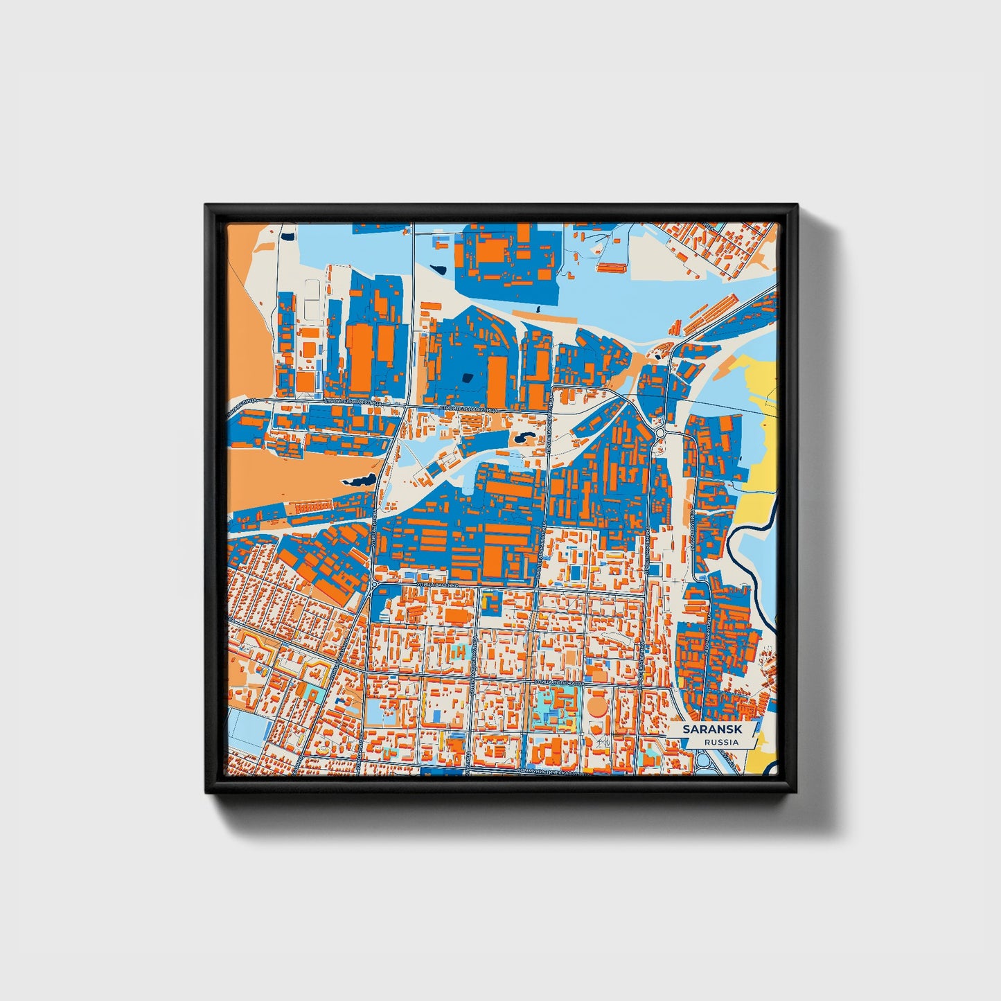 Саранск Russia Colorful City Map Canvas Print • Black Framed