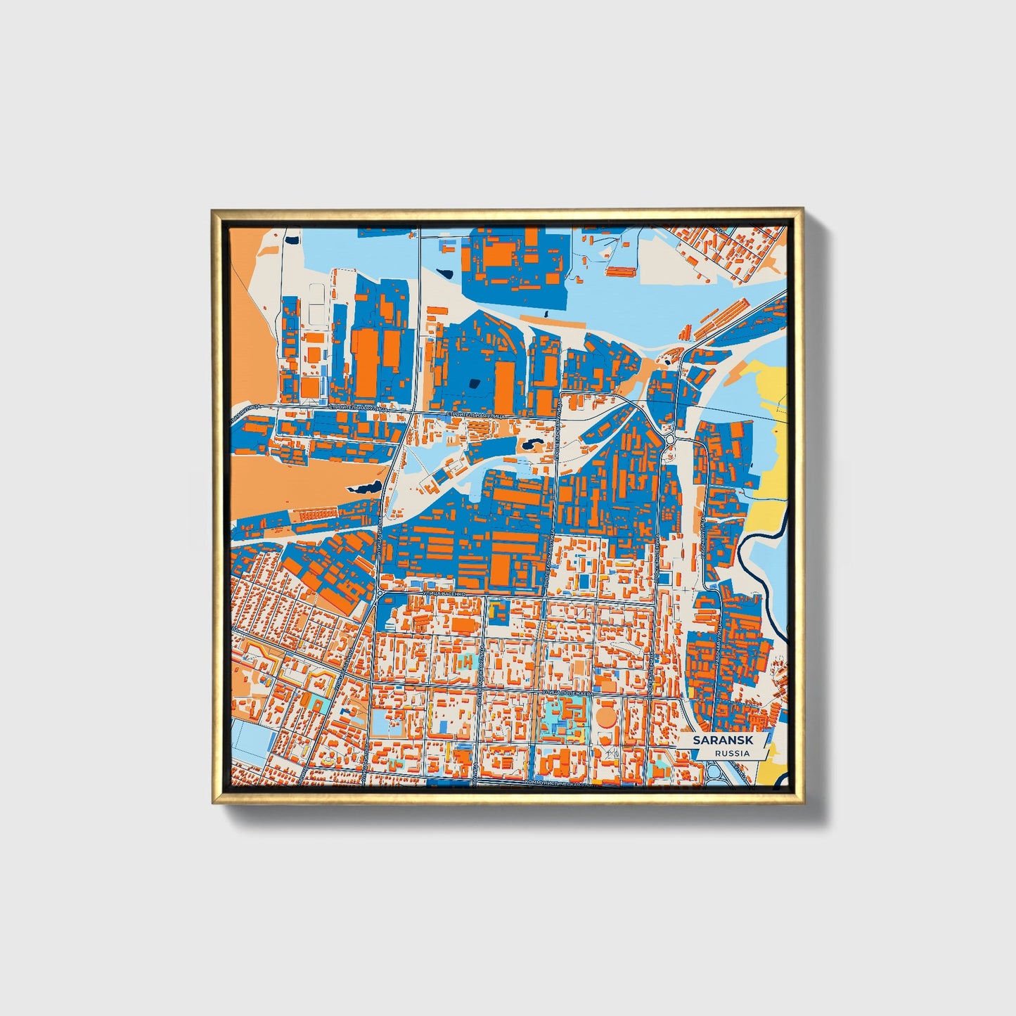 Саранск Russia Colorful City Map Canvas Print • Gold Framed