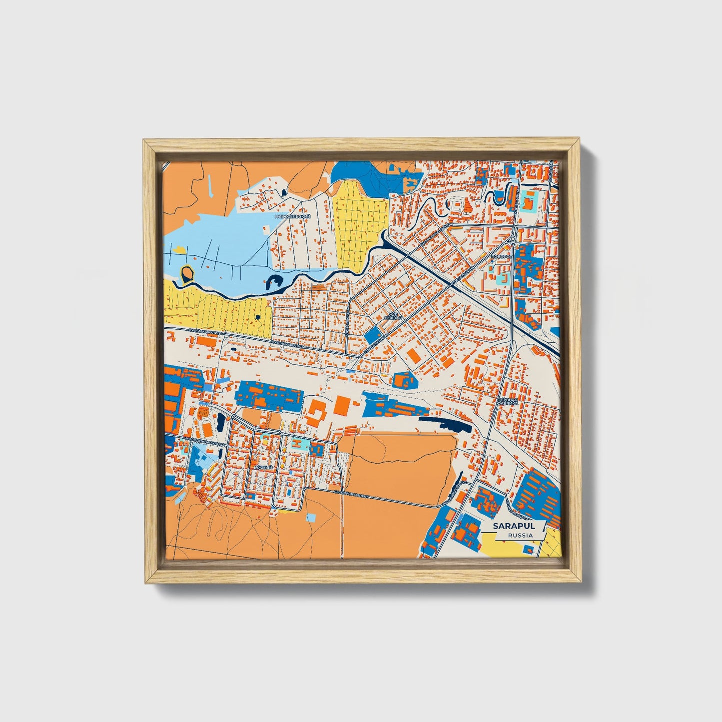 Сарапул Russia Colorful City Map Canvas Print • Natural Wooden Framed