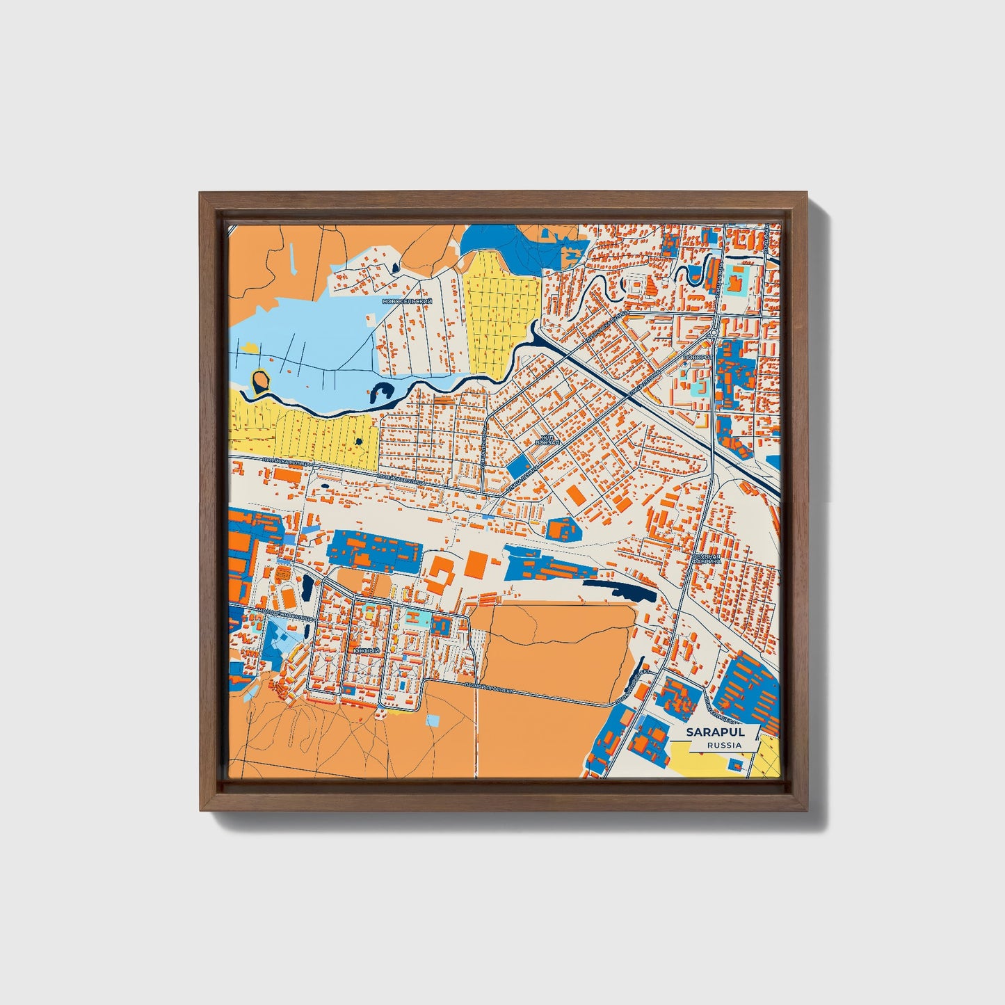 Сарапул Russia Colorful City Map Canvas Print • Dark Wooden Framed