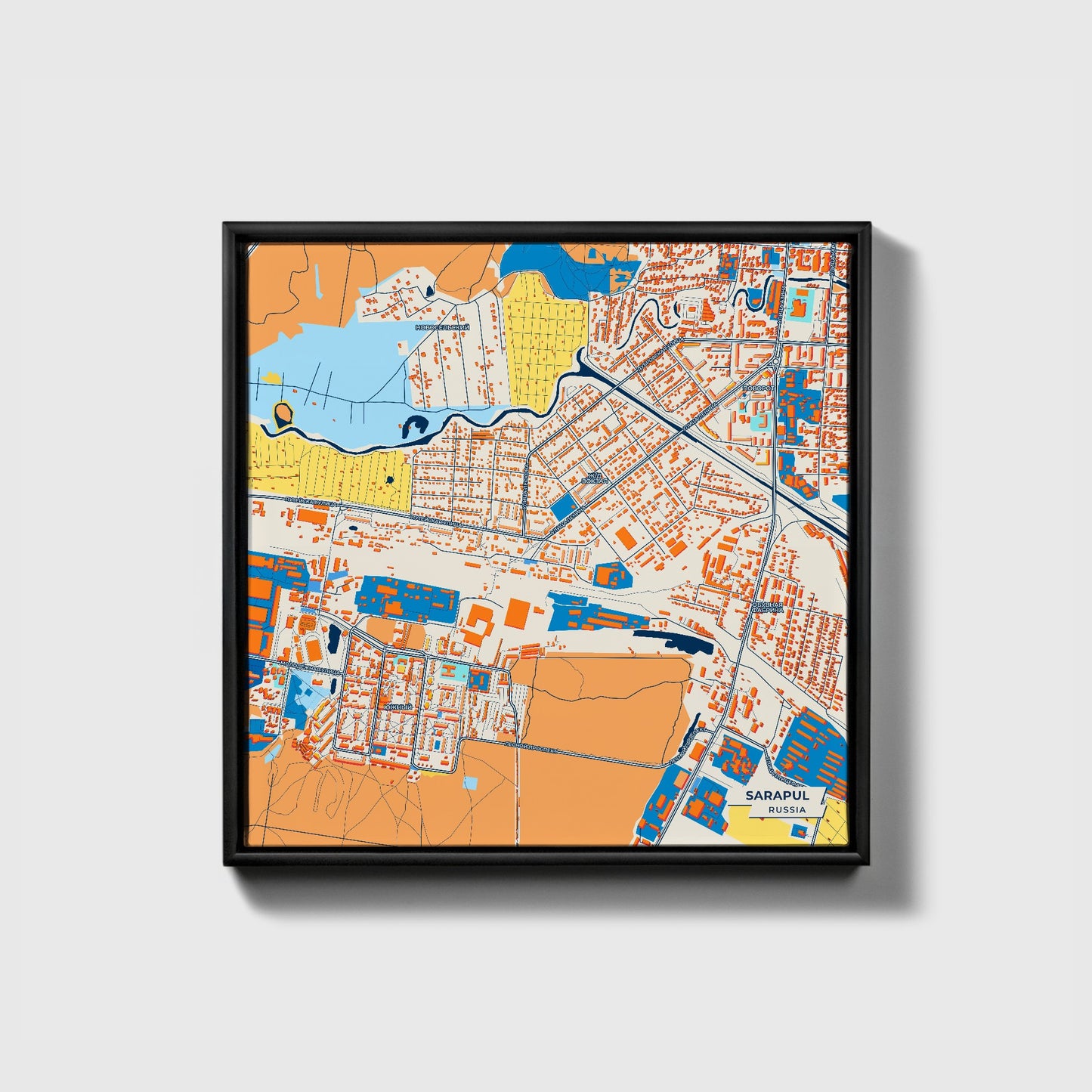 Сарапул Russia Colorful City Map Canvas Print • Black Framed