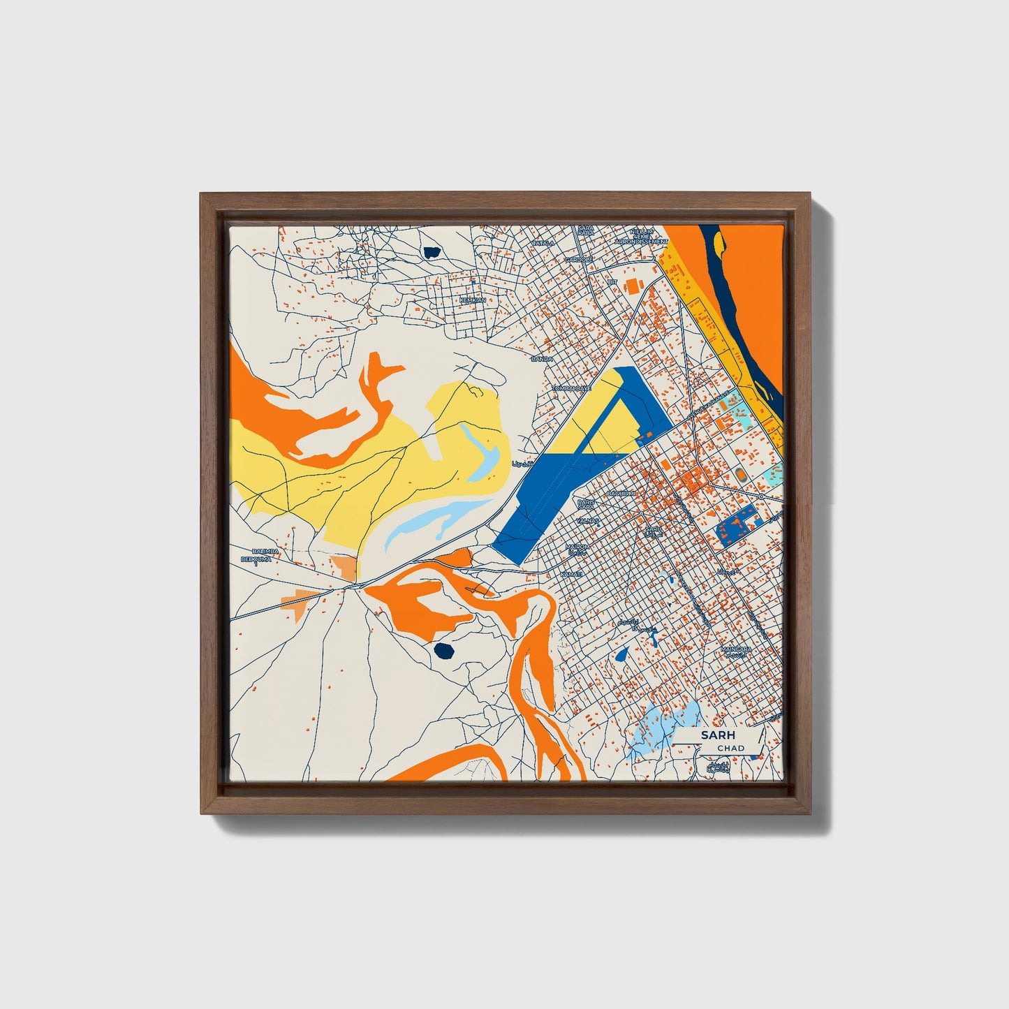 Sarh Chad Colorful City Map Canvas Print • Dark Wooden Framed