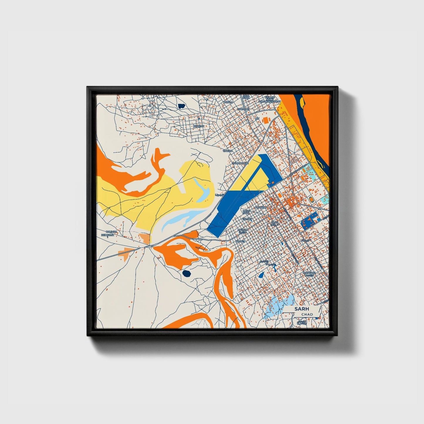 Sarh Chad Colorful City Map Canvas Print • Black Framed