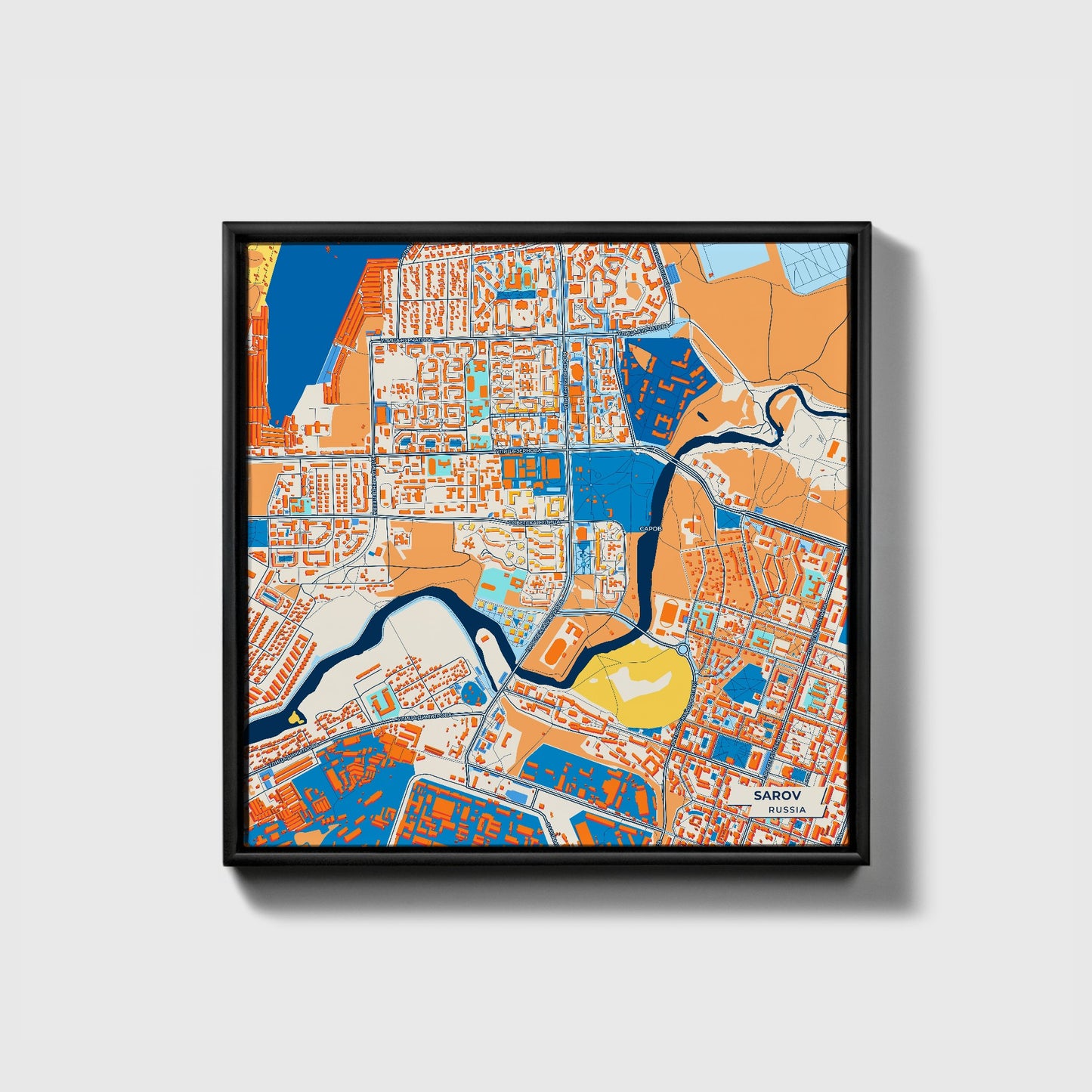 Саров Russia Colorful City Map Canvas Print • Black Framed
