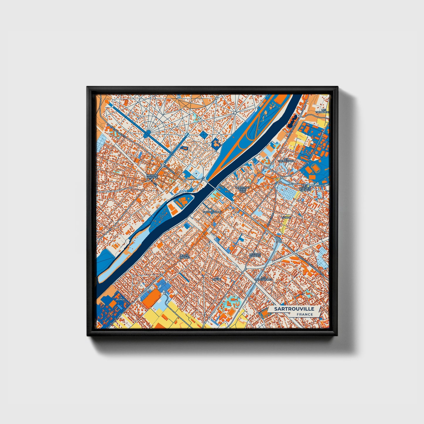 Sartrouville France Colorful City Map Canvas Print • Black Framed