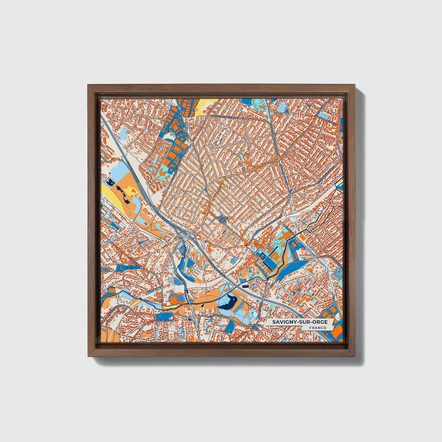 Savigny-Sur-Orge France Colorful City Map Canvas Print • Dark Wooden Framed