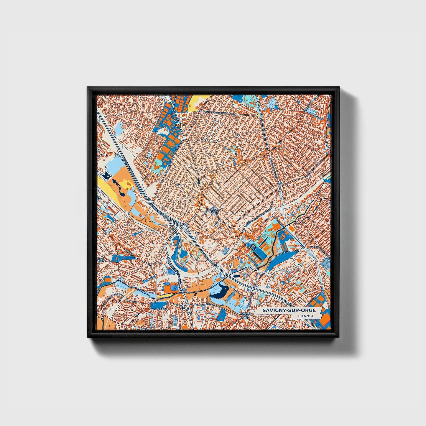 Savigny-Sur-Orge France Colorful City Map Canvas Print • Black Framed