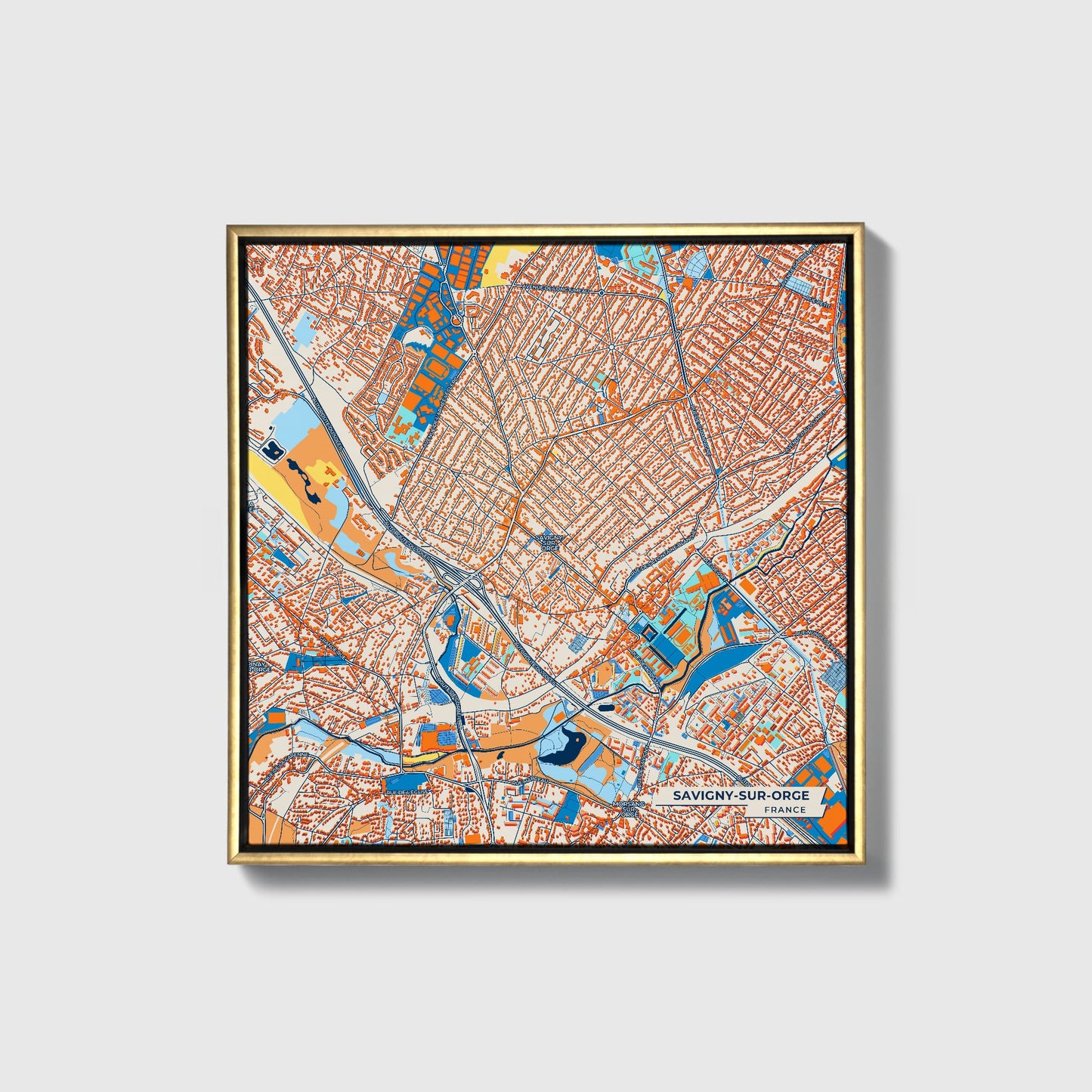 Savigny-Sur-Orge France Colorful City Map Canvas Print • Gold Framed