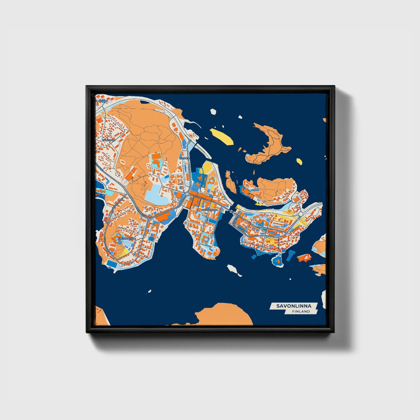 Savonlinna Finland Colorful City Map Canvas Print • Black Framed