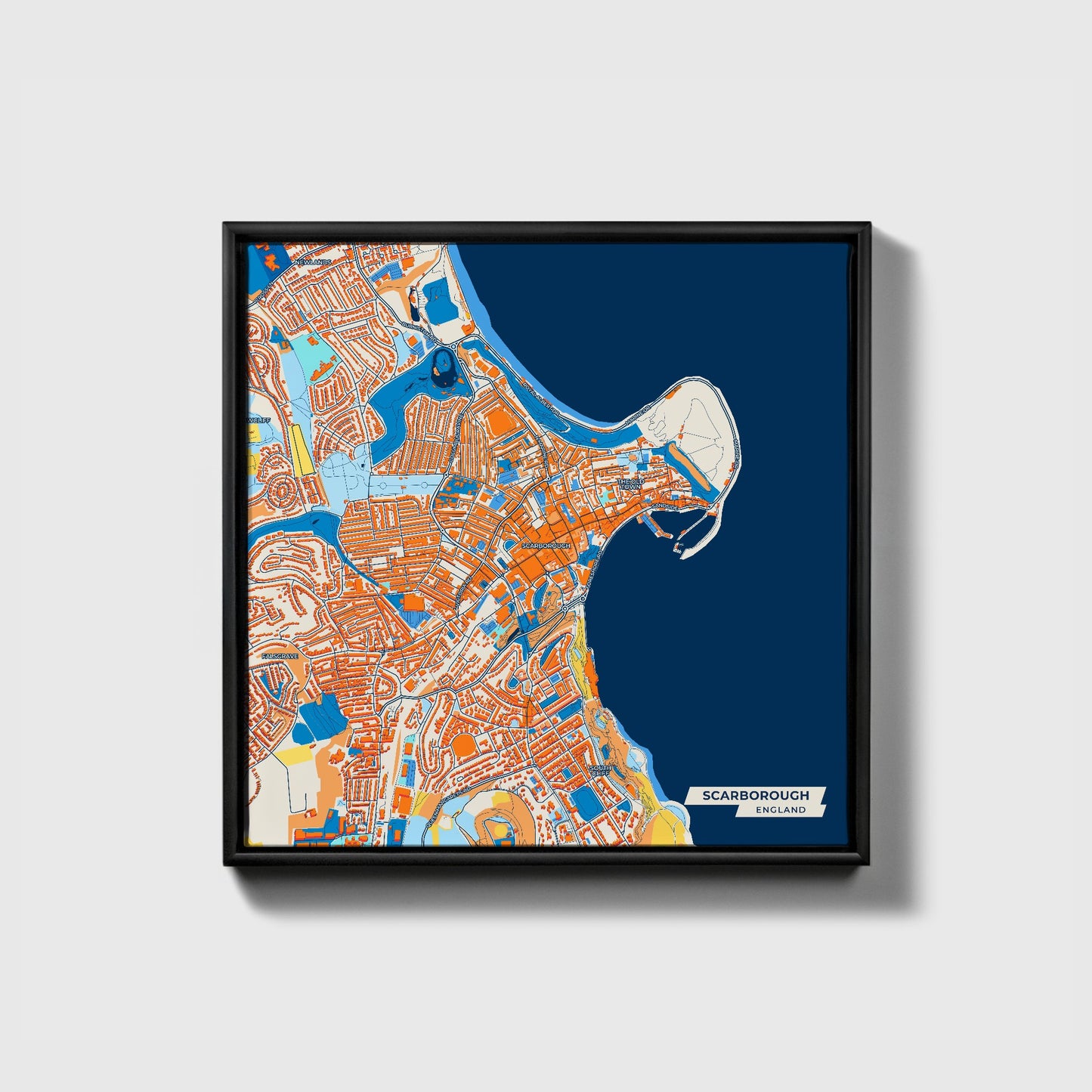 Scarborough England Colorful City Map Canvas Print • Black Framed