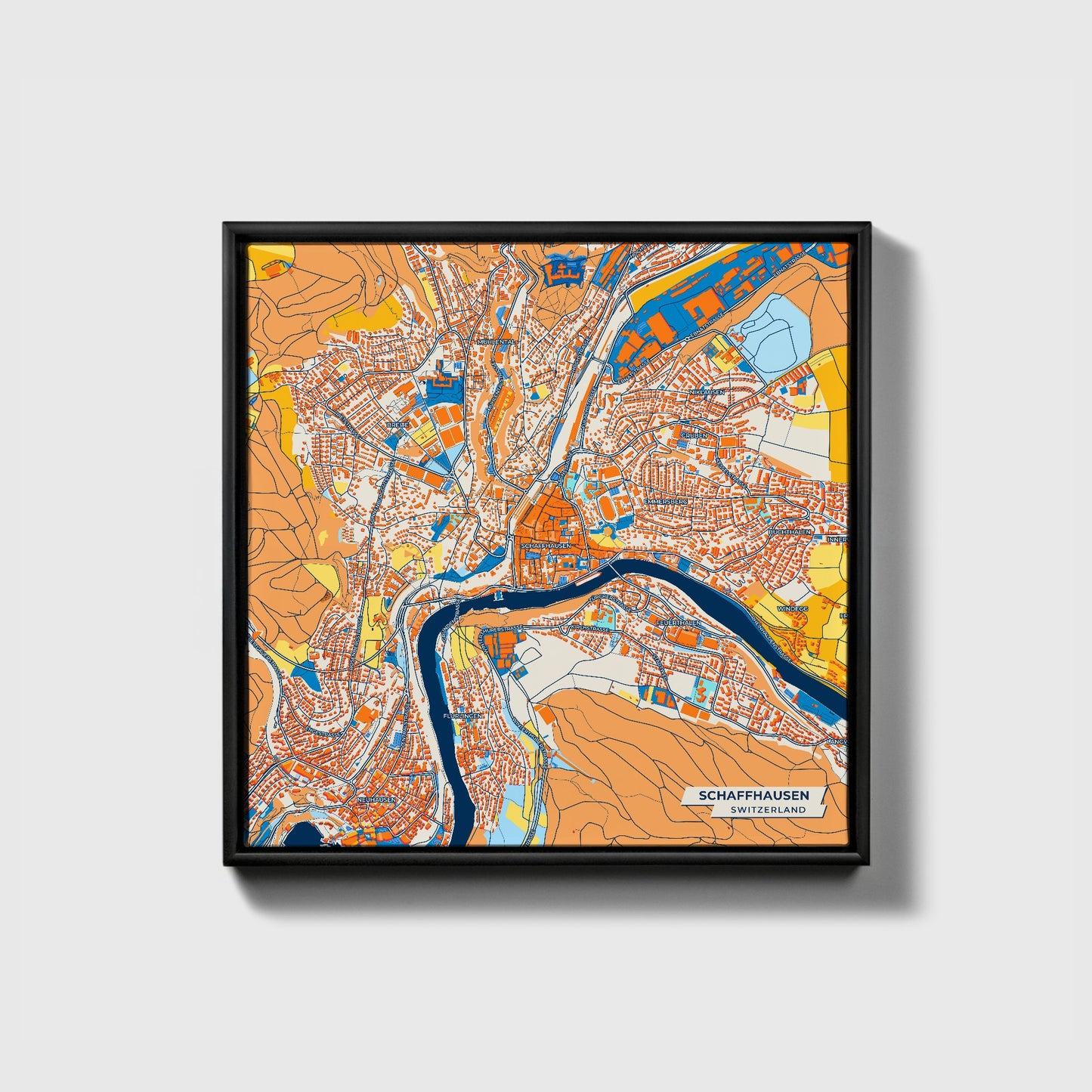 Schaffhausen Switzerland Colorful City Map Canvas Print • Black Framed