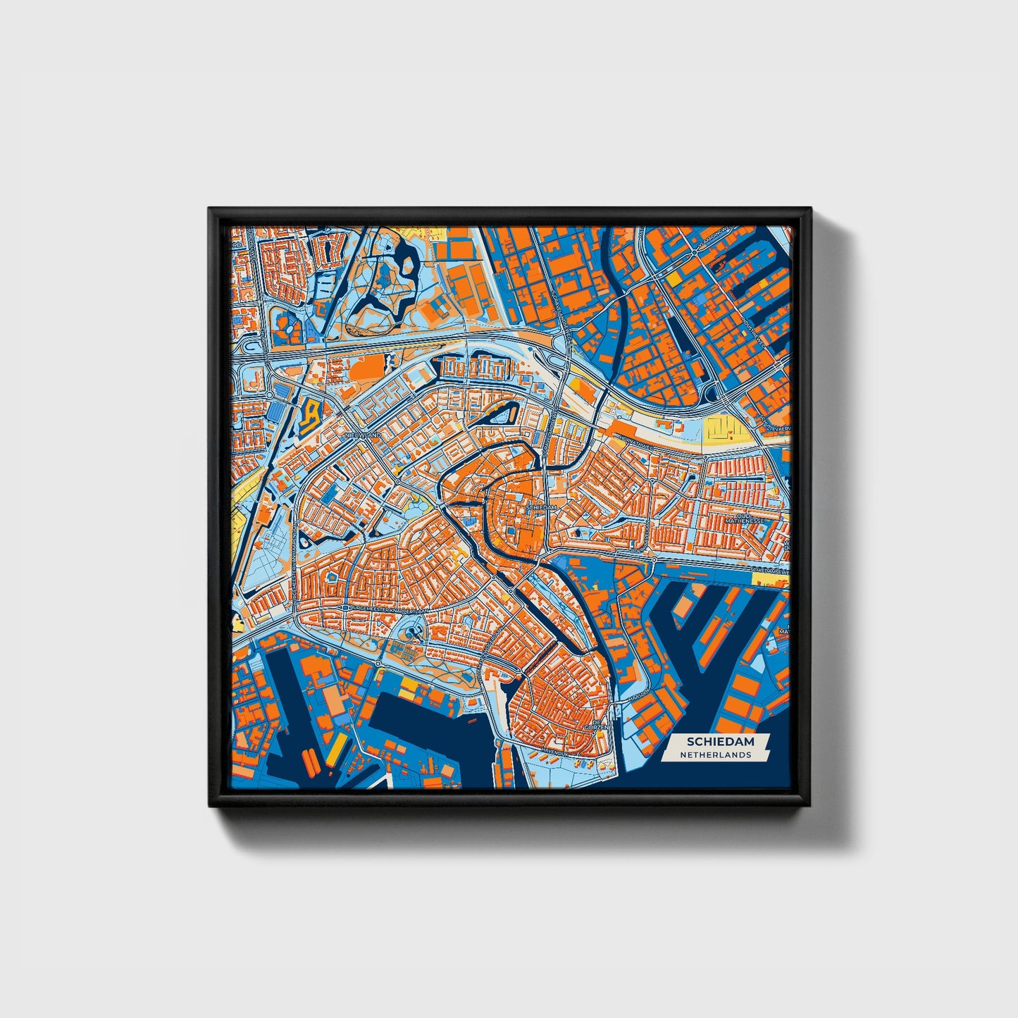 Schiedam Netherlands Colorful City Map Canvas Print • Black Framed