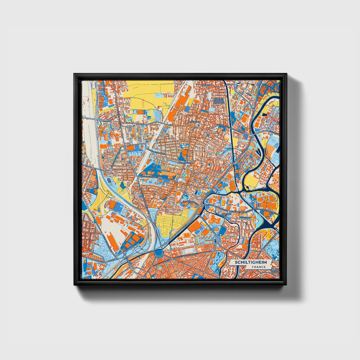 Schiltigheim France Colorful City Map Canvas Print • Black Framed