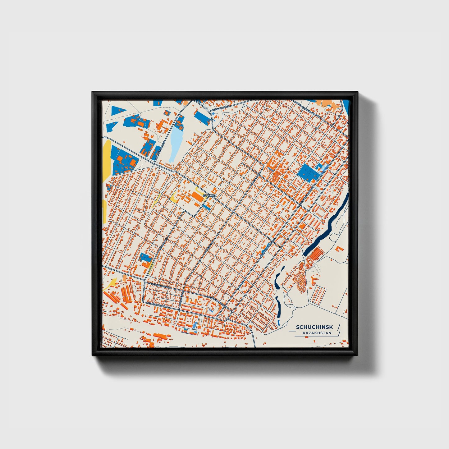 Schuchinsk Kazakhstan Colorful City Map Canvas Print • Black Framed