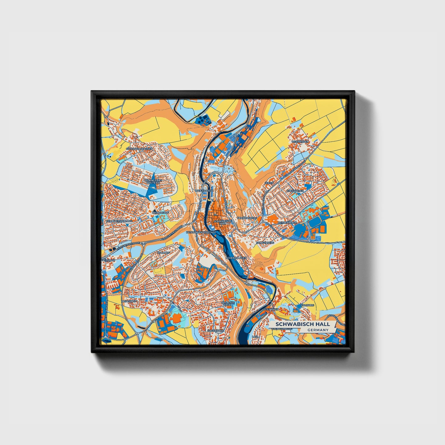 Schwäbisch Hall Germany Colorful City Map Canvas Print • Black Framed