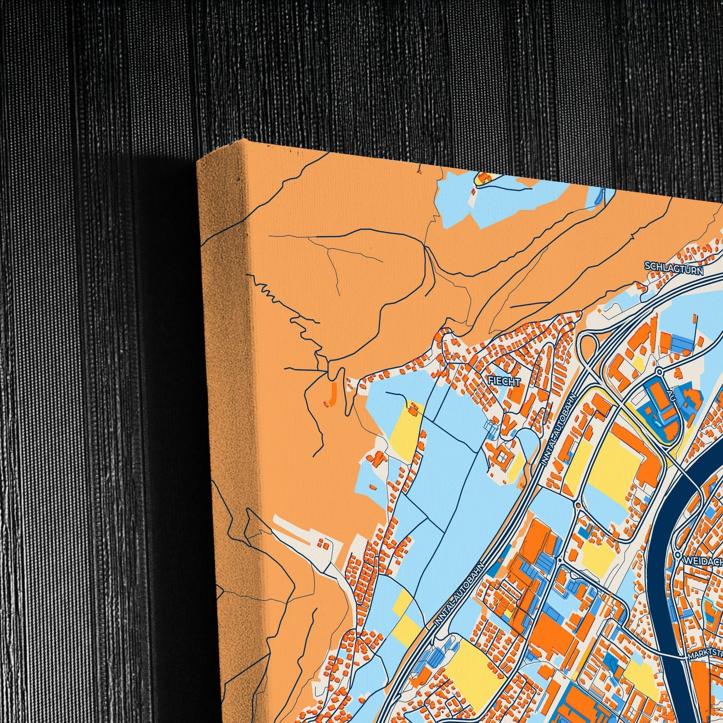 Schwaz Austria Colorful City Map Canvas Print Detail