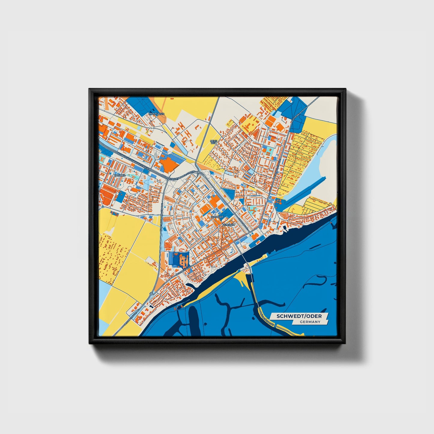 Schwedt/Oder Germany Colorful City Map Canvas Print • Black Framed