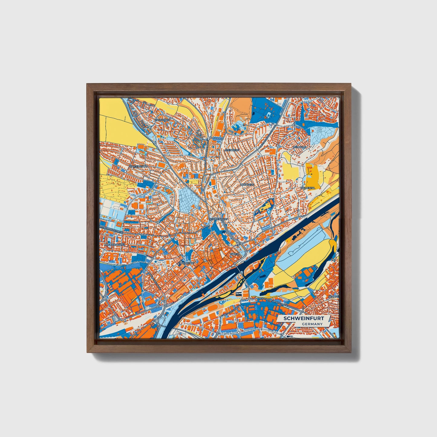 Schweinfurt Germany Colorful City Map Canvas Print • Dark Wooden Framed