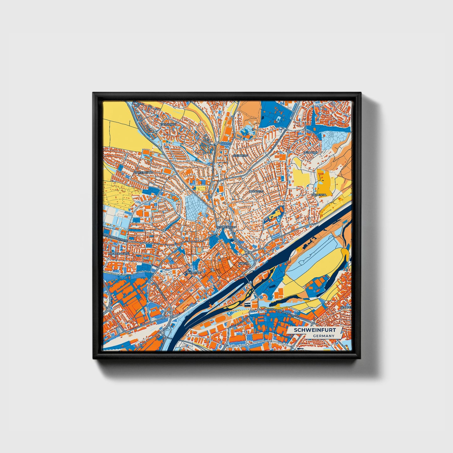 Schweinfurt Germany Colorful City Map Canvas Print • Black Framed
