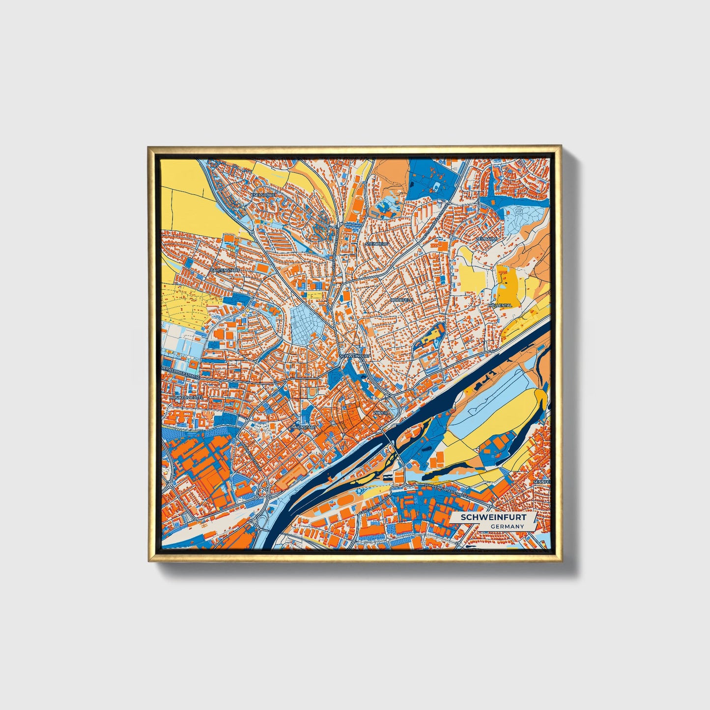 Schweinfurt Germany Colorful City Map Canvas Print • Gold Framed