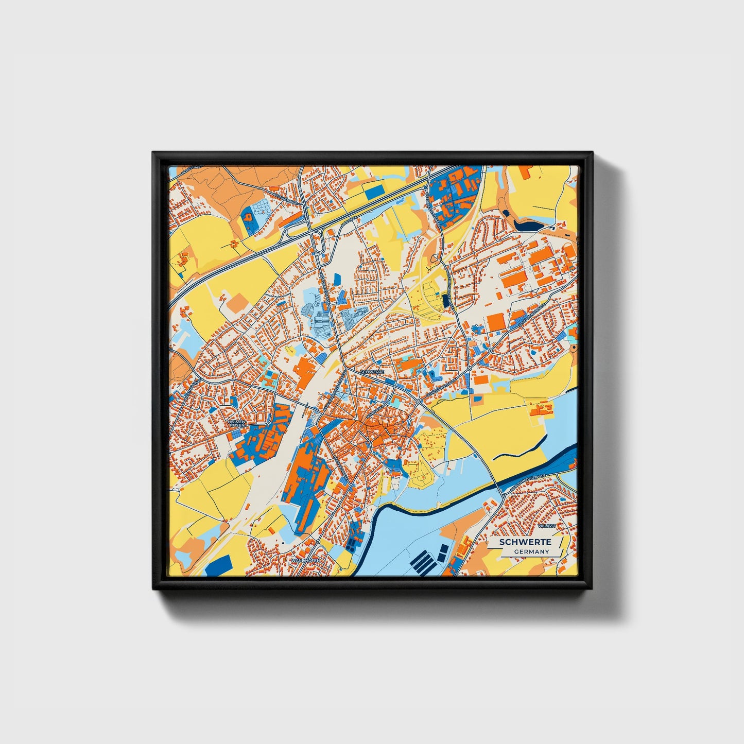 Schwerte Germany Colorful City Map Canvas Print • Black Framed