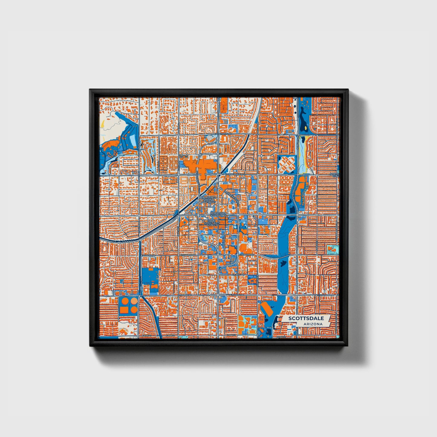 Scottsdale Arizona Colorful City Map Canvas Print • Black Framed