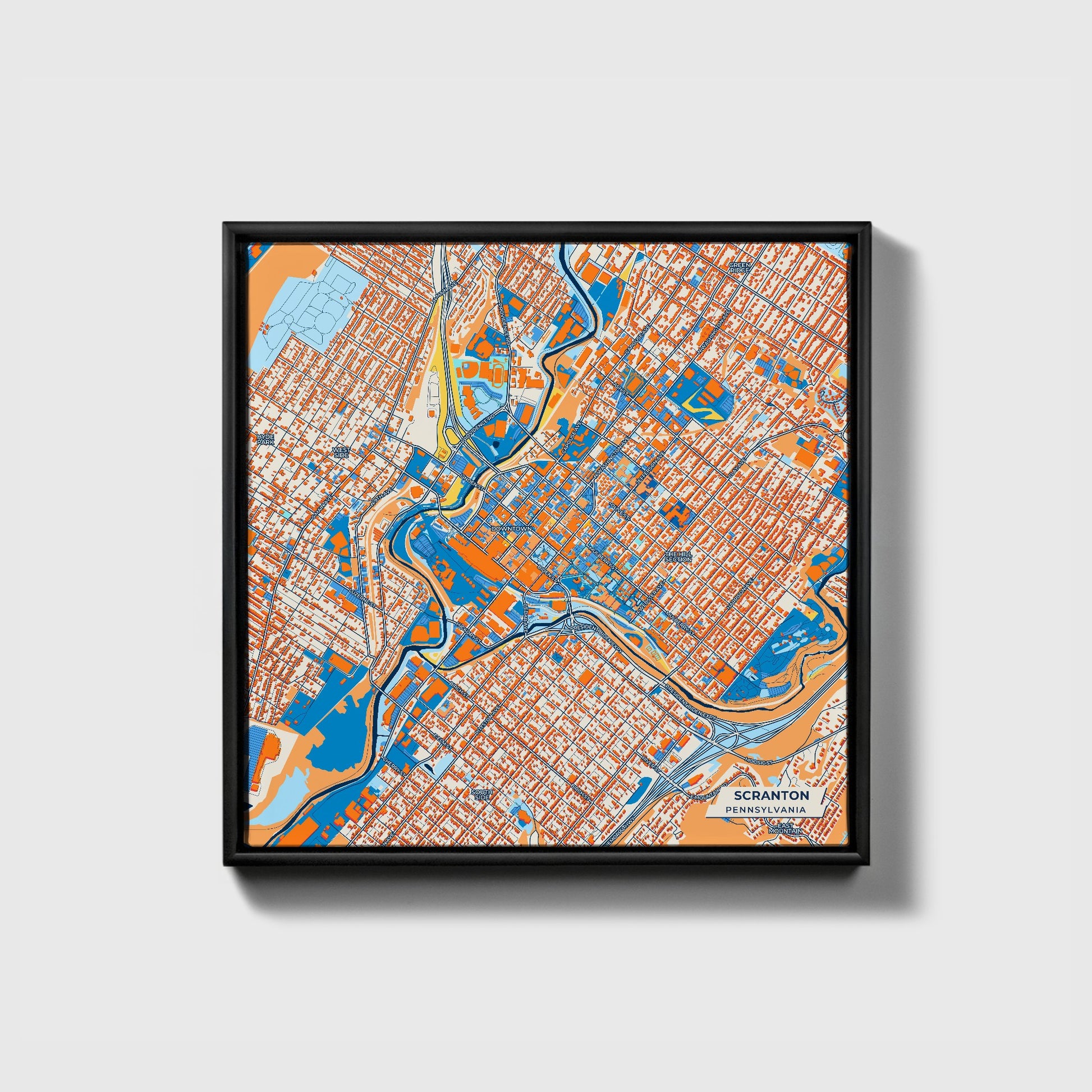 Scranton Pennsylvania Colorful City Map Canvas Print • Black Framed