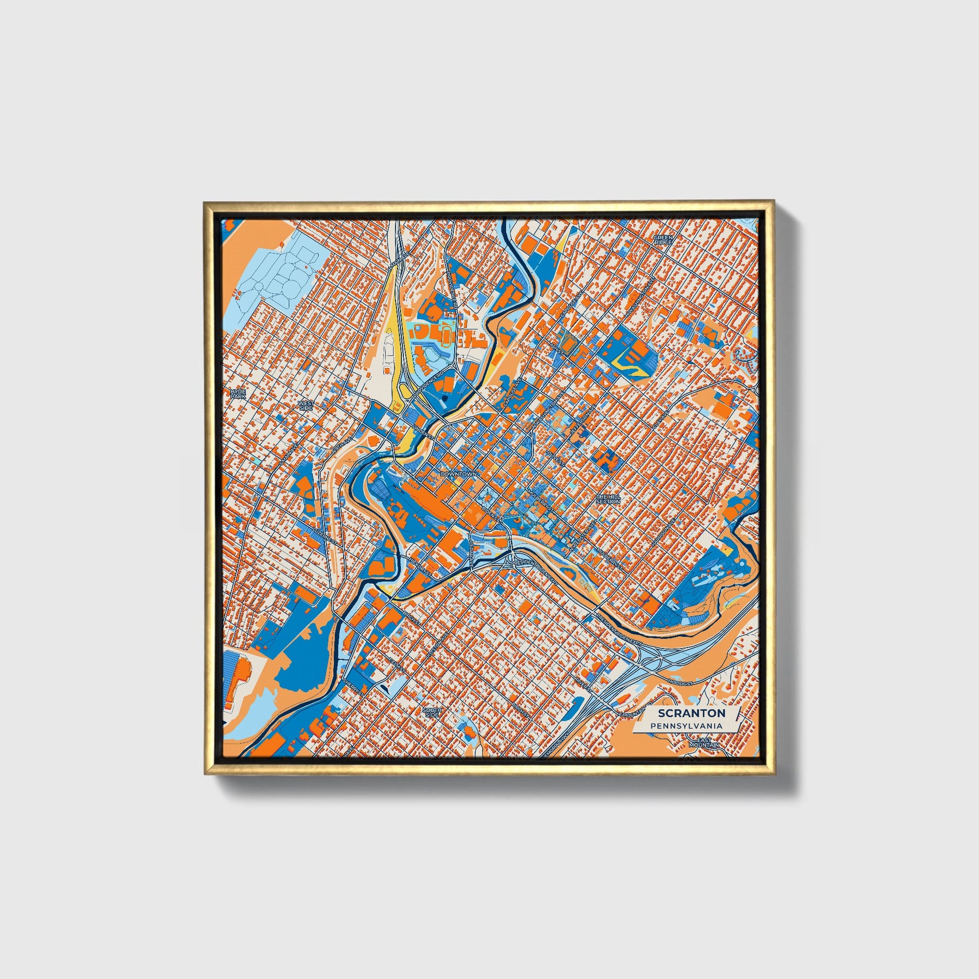 Scranton Pennsylvania Colorful City Map Canvas Print • Gold Framed