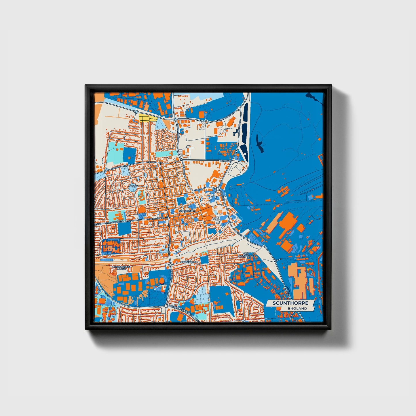 Scunthorpe England Colorful City Map Canvas Print • Black Framed