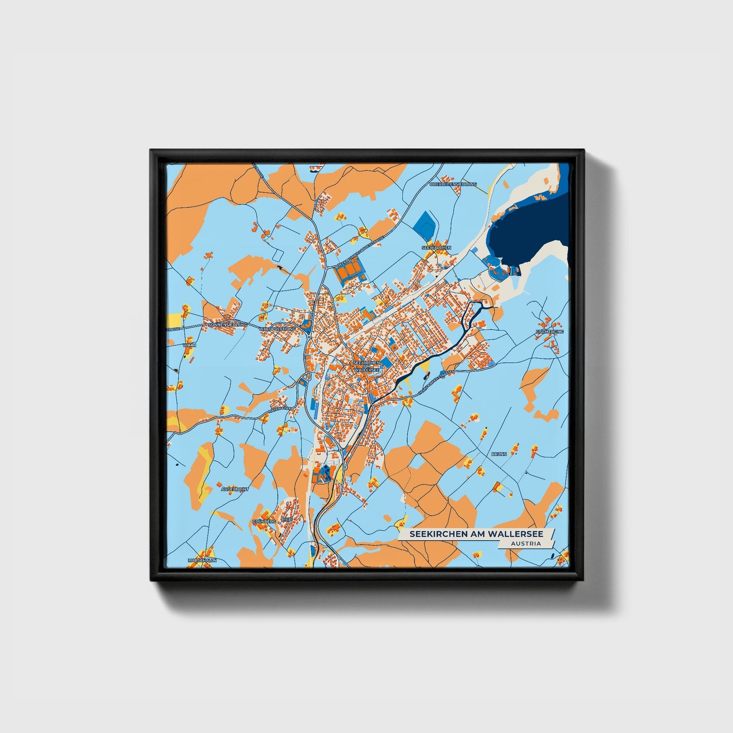 Seekirchen Am Wallersee Austria Colorful City Map Canvas Print • Black Framed