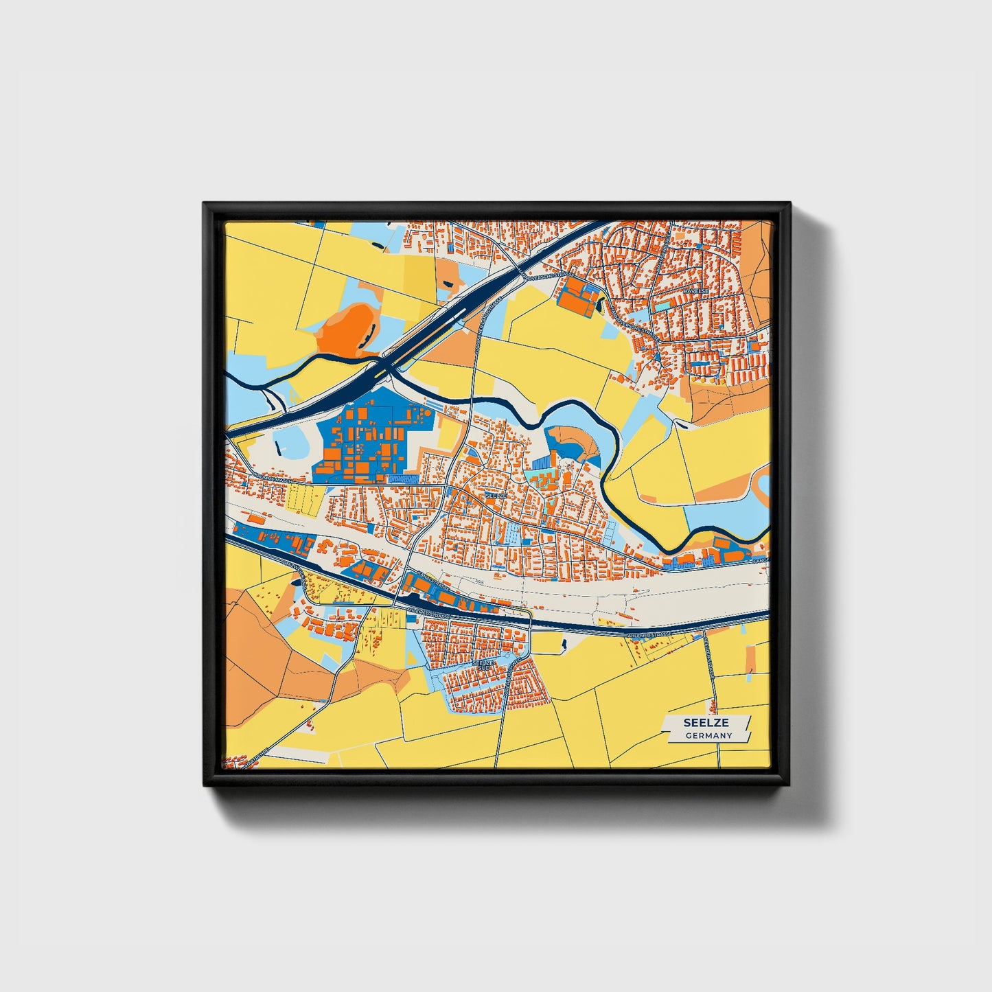 Seelze Germany Colorful City Map Canvas Print • Black Framed