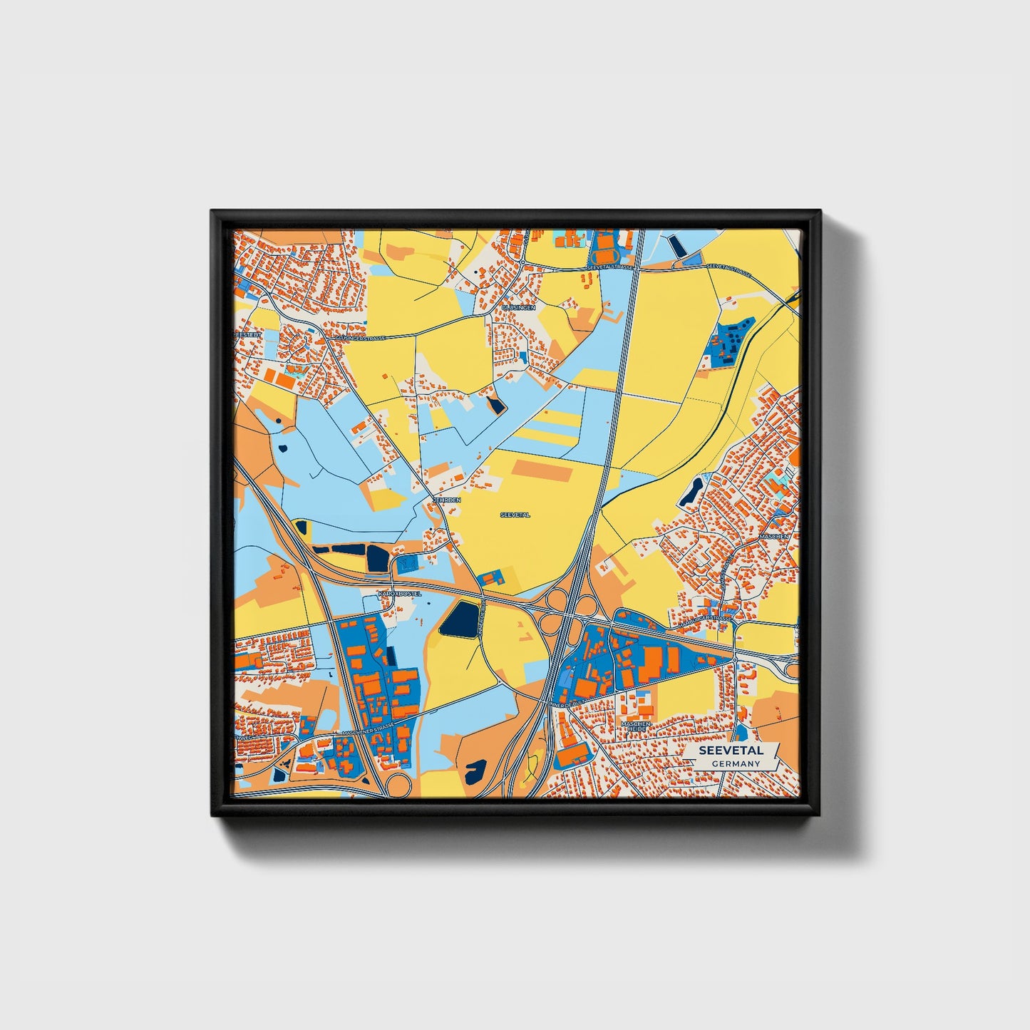 Seevetal  Germany Colorful City Map Canvas Print • Black Framed