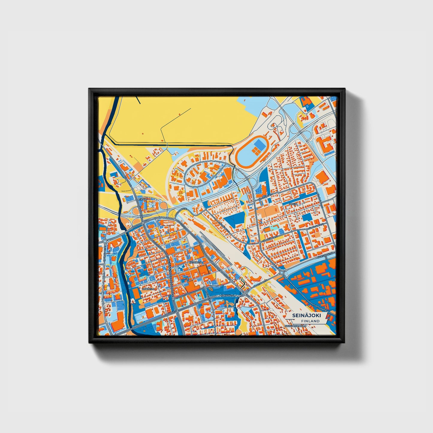 Seinäjoki Finland Colorful City Map Canvas Print • Black Framed