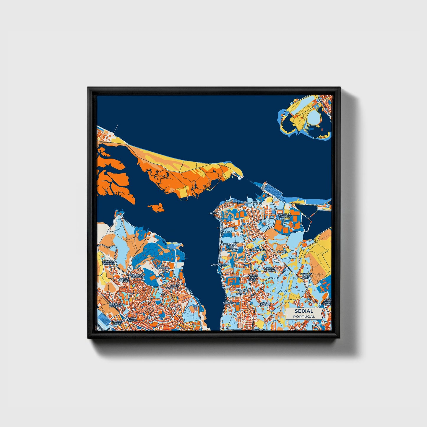 Seixal Portugal Colorful City Map Canvas Print • Black Framed