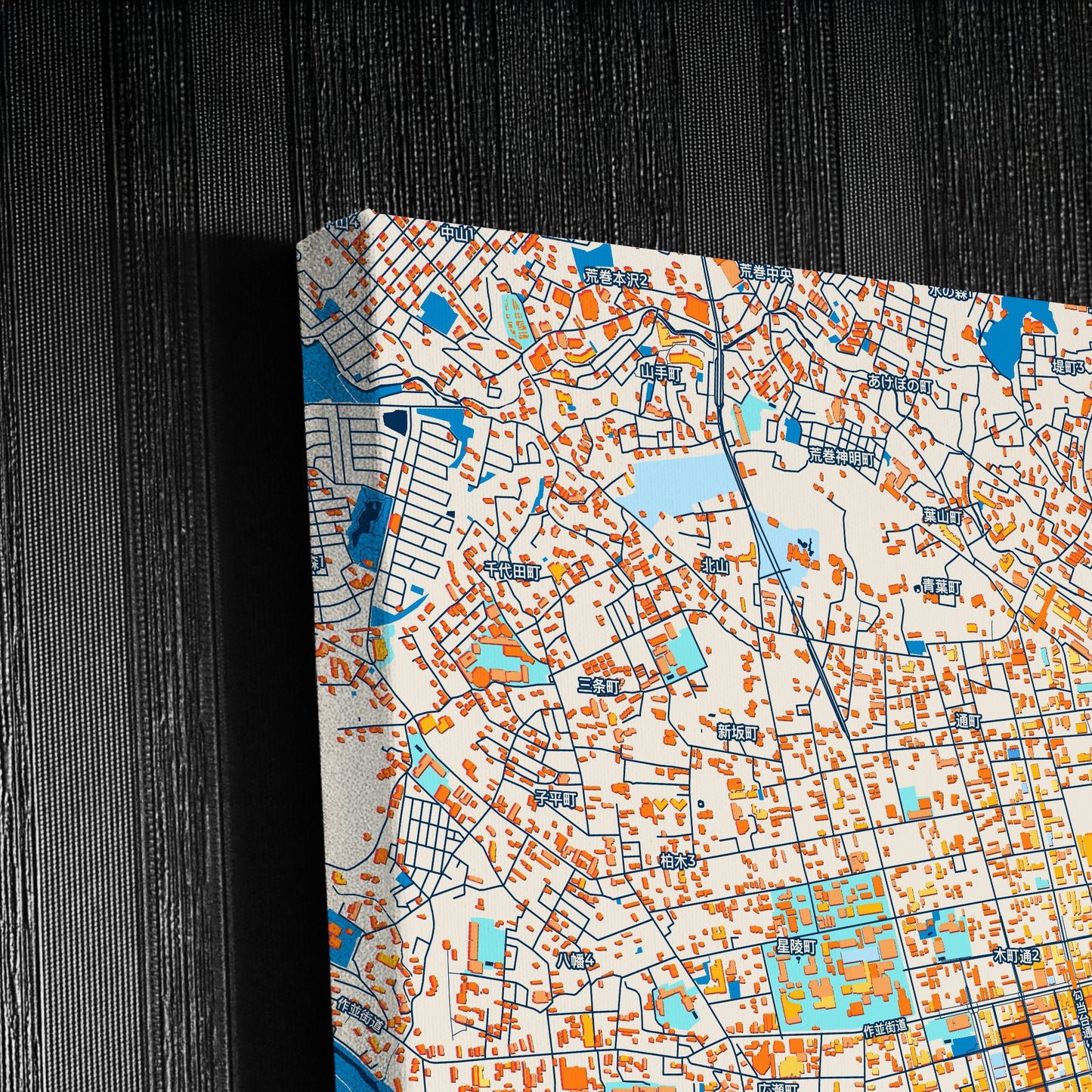 Sendai Japan Colorful City Map Canvas Print Detail