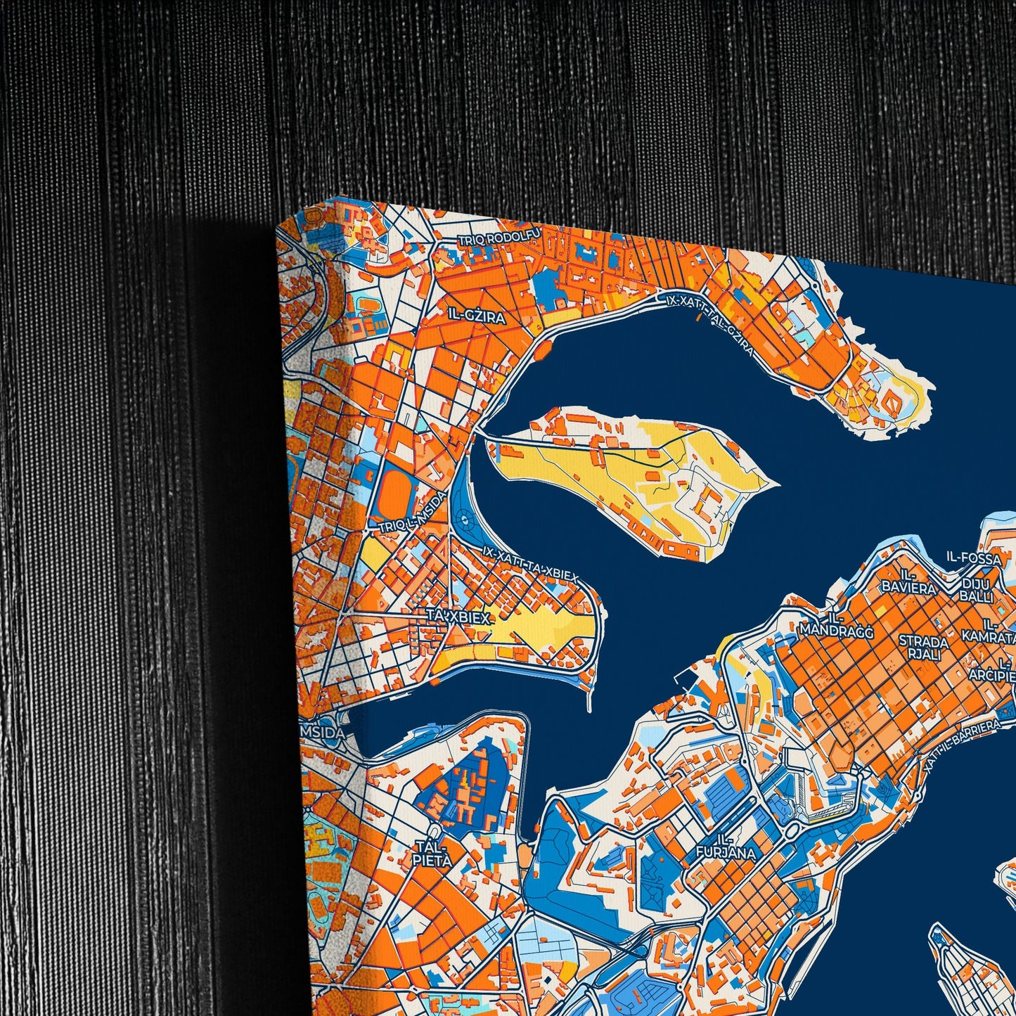 Senglea Malta Colorful City Map Canvas Print Detail