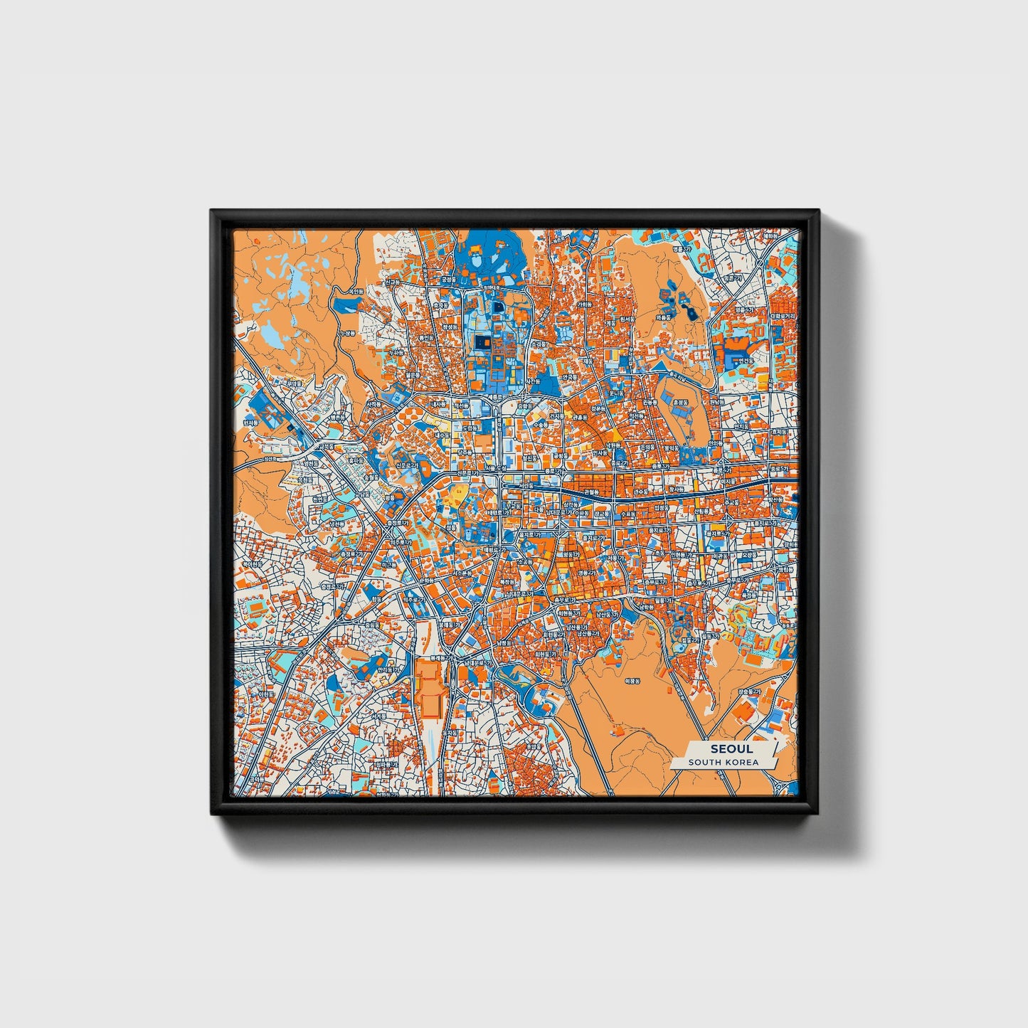 Seoul South Korea Colorful City Map Canvas Print • Black Framed