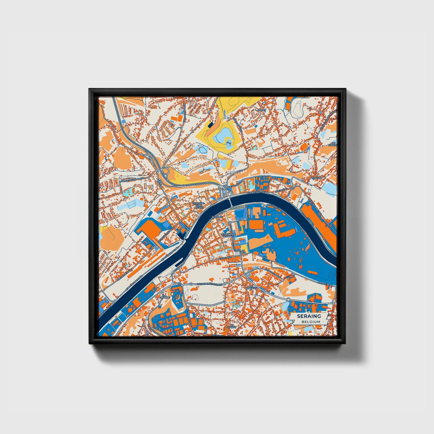 Seraing Belgium Colorful City Map Canvas Print • Black Framed