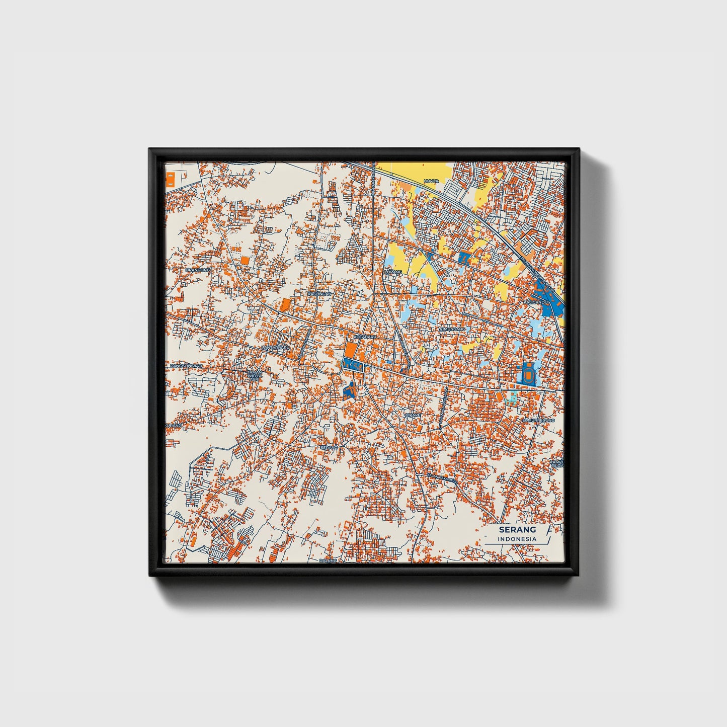 Serang Indonesia Colorful City Map Canvas Print • Black Framed