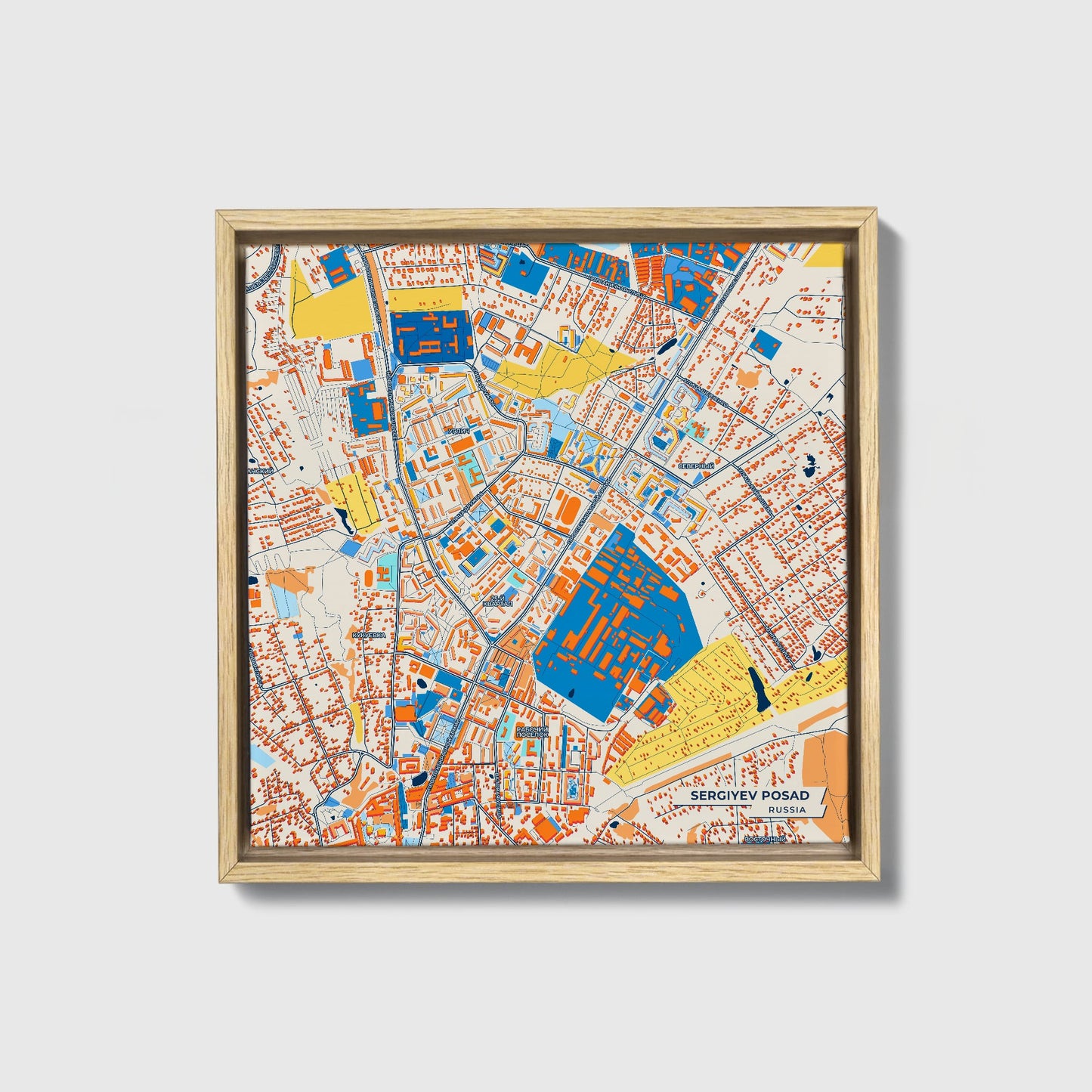 Сергиев Посад Russia Colorful City Map Canvas Print • Natural Wooden Framed