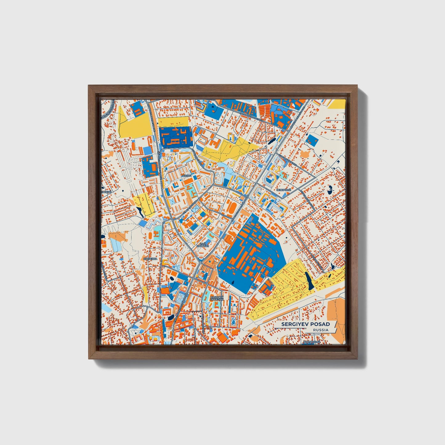Сергиев Посад Russia Colorful City Map Canvas Print • Dark Wooden Framed