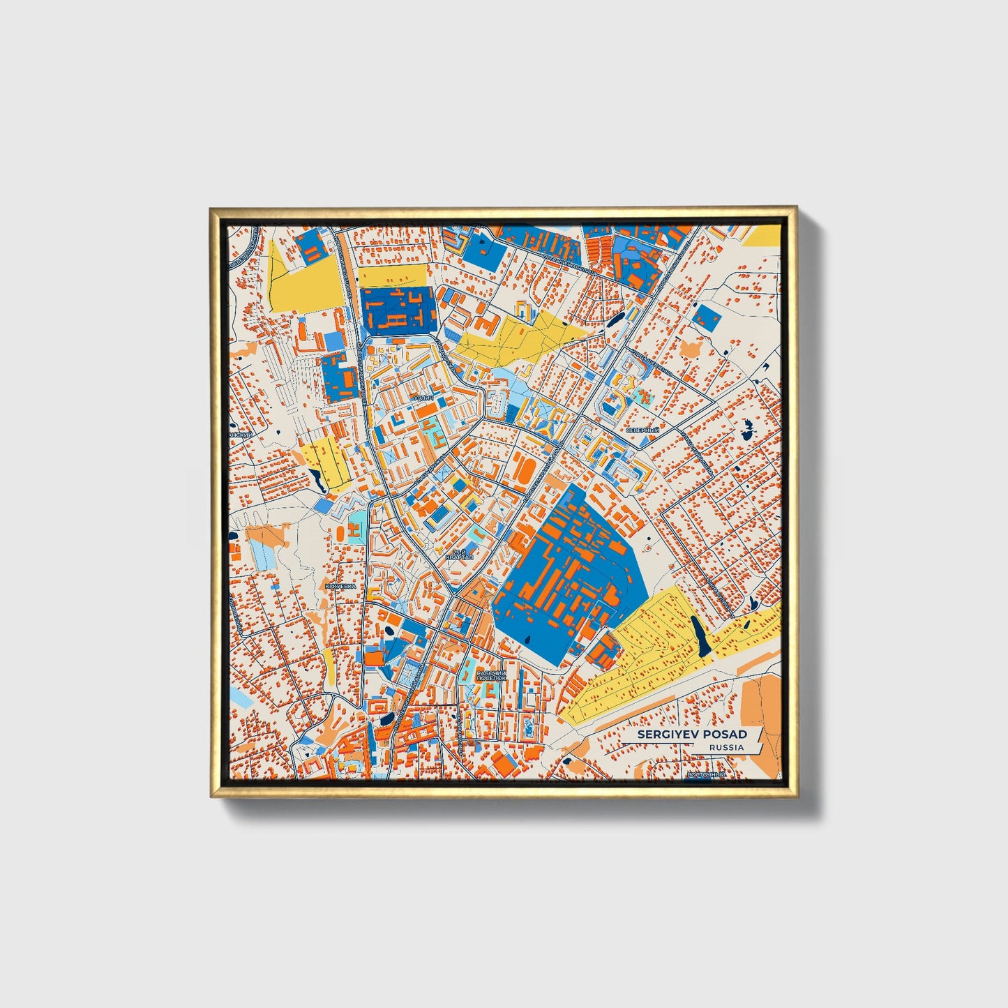Сергиев Посад Russia Colorful City Map Canvas Print • Gold Framed