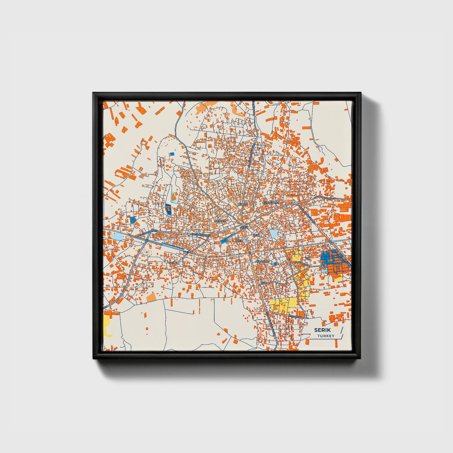 Seri̇k Turkey Colorful City Map Canvas Print • Black Framed