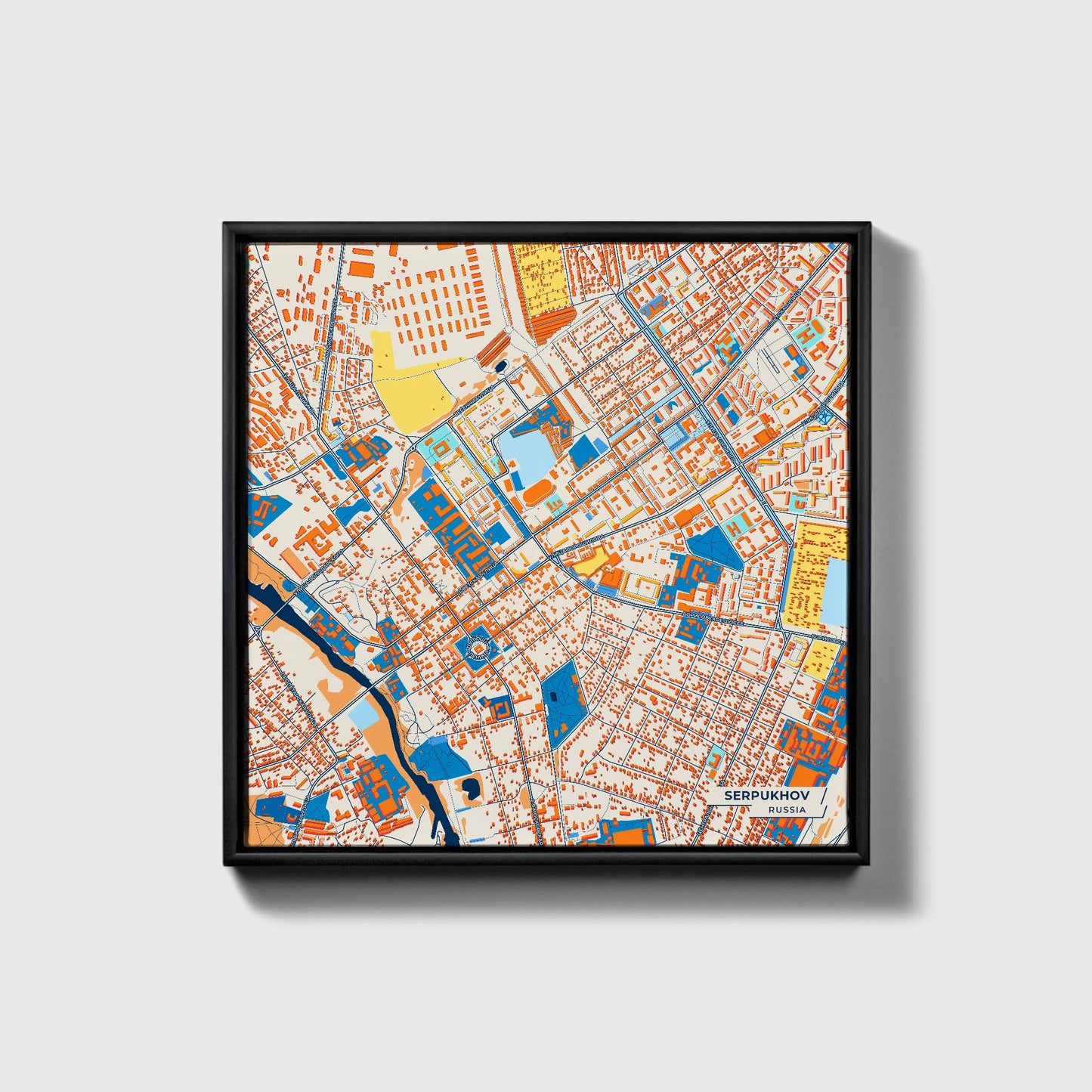 Серпуховский Russia Colorful City Map Canvas Print • Black Framed