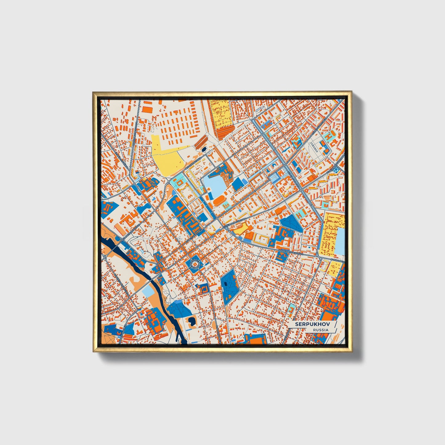 Серпуховский Russia Colorful City Map Canvas Print • Gold Framed